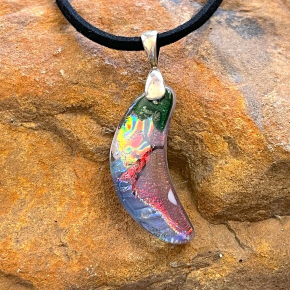 Crescent Moon Dichroic Glass Pendant - Picture 3 of 4
